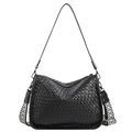 Borsa a tracolla nera in pelle intrecciata con ampia tracolla geometrica e finitura - Nero