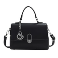 Borsa a mano nera texture litchi con ciondolo a cigno argento e tracolla regolabile - Nero