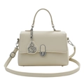 Elegante borsa a mano in pelle beige crema da donna con fibbia argento e ciondolo cigno - Bianco Sporco