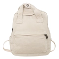 Mochila minimalista de pana beige con asas dobles y un bolsillo frontal con cremallera - Blanco