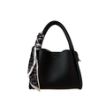 Borsa a mano in pelle martellata nera con foulard in seta a motivi di cuori - Nero