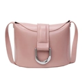 Pink minimalist saddle bag with silver D-buckle on a clean white background - Pink
