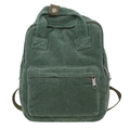 Mochila minimalista de pana verde oscuro con asas dobles y bolsillo frontal con cremallera - Verde