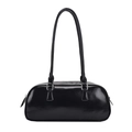 Bolso Boston de mujer en cuero negro brillante con acabado pulido y correas de hombro - Negro
