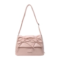 Bolso de hombro rosa en cuero PU mate con lazos decorativos y solapa con pliegues - Rosa