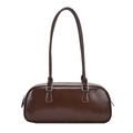 Bolso Boston marrón oscuro en cuero brillante con hebillas plateadas sobre fondo blanco - Marrón