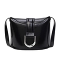 Bolso tipo cubo negro brillante con hebilla en U plateada y correa delgada de moda - Negro