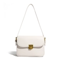 Minimalist white leather crossbody bag with vintage gold square push-lock buckle - White