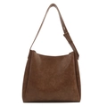 Sac seau vintage en similicuir marron foncé avec bandoulière réglable sur fond blanc - Marron