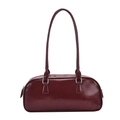 Boston style shoulder bag in dark red glossy leather with long adjustable strap - Burgundy