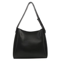 Sac seau minimaliste en cuir noir mat avec une large bandoulière réglable - Noir