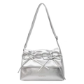 Bolso de hombro retro plateado con acabado metálico y lazos delicados en la solapa - Plateado