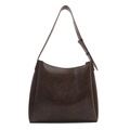 Sac seau hobo marron foncé rétro avec large bandoulière réglable et texture en cuir - Marron