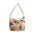 Bolso nube acolchado blanco con coloridas flores de ganchillo y textura suave - Blanco
