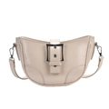 Elegante borsa a spalla beige a mezzaluna in pelle PU lucida con fibbia argento - Bianco Sporco