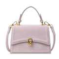 Borsa a mano trapezoidale rosa in similpelle con fibbia dorata e manico superiore - Viola