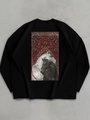 Dettaglio della felpa in cotone con stampa artistica di due cavalli sulla parte posteriore - 3XL / Nero