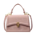 Borsa a mano rosa cipria in ecopelle con chiusura dorata a doppio anello e tracolla - Rosa