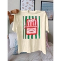 Off-white crew neck t-shirt with artistic sardines print for women in summer fashion - Apricot