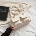 Borsa a mano bianco crema minimalista con doppie tasche frontali e manici donna - Bianco Sporco