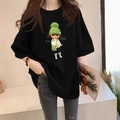 T-shirt da donna nera oversize in cotone con stampa di bambola alla moda e grafica - 3XL / Nero