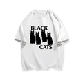 Camiseta blanca de manga corta con cuatro siluetas de gatos negros y texto grabado - 3XL / Blanco
