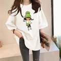 T-shirt bianca oversize in cotone con stampa di bambola cartoon e scritte artistiche - 3XL / Bianco