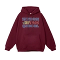 Felpa con cappuccio bordeaux oversize con stampa grafica vintage 1996 e costine - M / Borgogna