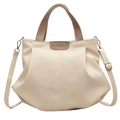 Minimalistische beige Canvas-Tasche mit braunen Ledergriffen und verstellbarem Schultergurt - Gebrochenes Weiß