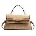 Borsa Kelly classica in rilievo coccodrillo oro champagne con manico e tracolla - Cachi