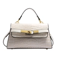 Sac à main blanc élégant en simili cuir crocodile avec détails dorés et poignée - Blanc