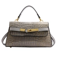 Sac à main rétro style Kelly en gris argenté effet crocodile avec fermoir doré - Gris