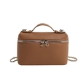 Braune Box-Umhängetasche mit Litchi-Maserung, Silberkette und praktischem Griff - Khaki