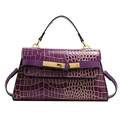 Sac à main élégant violet à motif crocodile avec fermoir doré et bandoulière amovible - Violet
