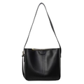 Minimalist black bucket bag in smooth leather finish with gold zipper and vertical stitching - Black