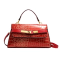 Borsa a mano rossa retrò goffrata coccodrillo con fibbia dorata e manico superiore - Rosso