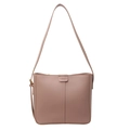 Elegant dusty pink leather bucket bag with fashion lettering and long shoulder strap - Pink