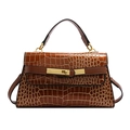 Borsa marrone classica con motivo a coccodrillo, fibbia dorata e manico elegante - Marrone