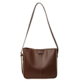 Chic dark brown faux leather bucket bag with top handle and vertical stitching detail - Brown