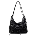 Borsa a tracolla nera con fiocco, trama in pelle pieghettata e logo metallico - Nero