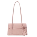 Minimalist light pink shoulder bag with a rectangular flap design and matching round pendant - Pink