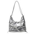 Borsa a spalla argento metallizzato con design plissettato e fiocchi decorativi - Argento