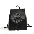 Sac à dos chic en cuir PU noir avec nœud de laçage décoratif et œillets argentés - Grand / Noir