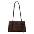 Bolso de hombro en ante marrón oscuro con textura vintage y correa delgada - Marrón