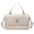 Elegant beige quilted crossbody bag with silver twist lock and adjustable shoulder strap - Off White