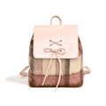 Sac à dos femme rose et beige à carreaux avec rabat en cuir et nœud décoratif - Grand / Grille Rose