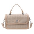 Quilted beige rhombic crossbody bag with silver twist lock and adjustable shoulder strap - Khaki