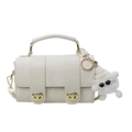 Bolso bandolera chic en cuero blanco crema con cierres dorados dobles y peluche - Blanco Roto