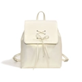 Fashionable creamy white PU leather drawstring backpack with a decorative bow design - Large / White