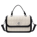 Quilted beige contrast crossbody bag with black trim and silver rotating lock - White and Black
